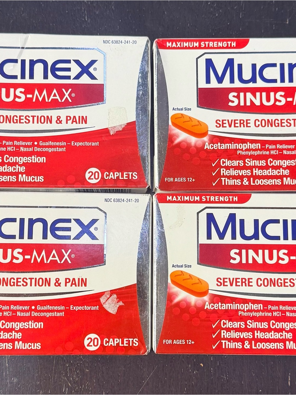 4 MUCINEX SINUS-MAX MAXIMUM STRENGTH SEVERE CONGESTION & PAIN exp 01/27